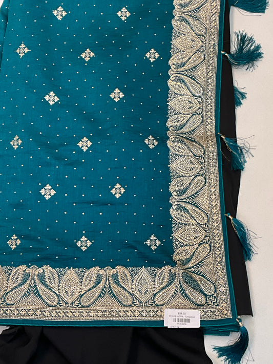Turquoise Blue - Fancy Party Saree with Blouse Piece - UK stock - 24hr Dispatch - SP2616 VJ