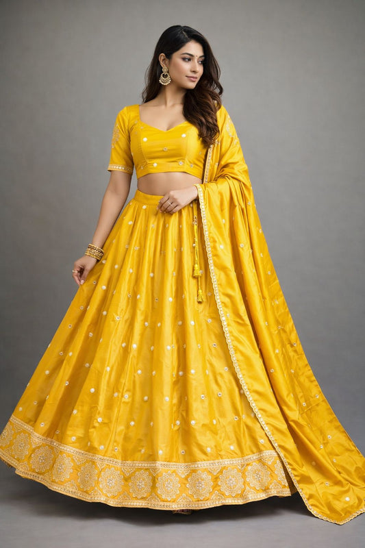 Haldi Yellow - Silky Lehenga Set - Mehndi / Sangeet / Bridesmaid / Weddings / Garba - Size UK 12 (38" Bust) Adjustable to Size 14 - UK Stock - 24h Dispatch - AF2602 02TY26