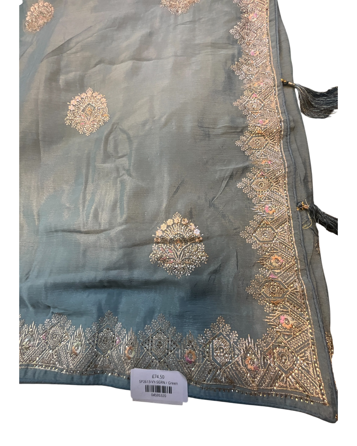 Sea Green - Saree with Thread / Stone Work and Blouse Piece - UK stock - 24hr Dispatch - SP2613 VY