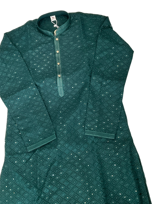 Bottle Green - Rich Sequins Lucknowi Mens Indian Kurta set with Trousers - UK Stock - Weddings / Walimas , Sangeet, Diwali, Eid, Mehndi / Henna - EM10513 05VH26