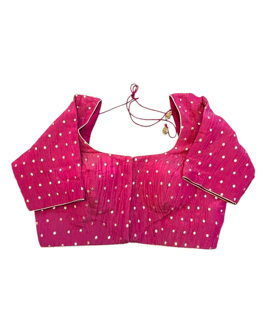 36" & 40" - Fuchsia / Magenta Pink - Banarasi Tissue Saree / Lehenga Blouse - Margin inside for adjustments - X1228 01KK25