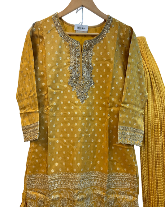 UK 12 / 38" - Haldi Yellow - Ladies Sharara / Palazzo Trousers Suit - UK Stock - Sangeet / Henna / Weddings - HEL6511 JP