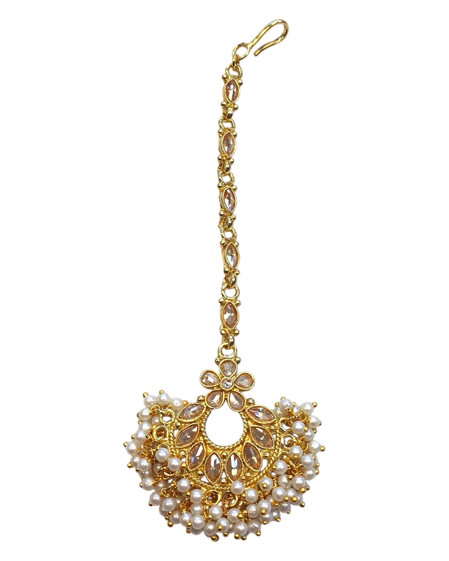 Neutral Gold Pearl - Gold Finish Large Size Tika Head Piece - Indian Ladies Fashion Jewellery - AE2439 11T24