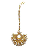 Neutral Gold Pearl - Gold Finish Large Size Tika Head Piece - Indian Ladies Fashion Jewellery - AE2439 11T24