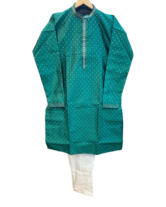 Green - Banarasi Handloom Brocade Mens Indian Kurta set with Trousers - UK Stock - Weddings / Walimas , Sangeet, Diwali, Eid, Mehndi / Henna - YD2601 03VV26