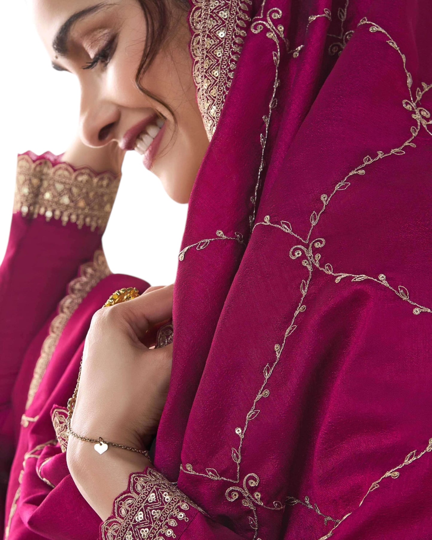 Cotton / Silky Magenta Pink Anarakali Long Dress with Trousers - Size 14 (Bust 40") - Extra Margin inside - VF67742 TY 1024