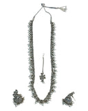Clear / White - Medium Size Silver Finish Long Necklace Set with Earrings - RAK411 H 0525