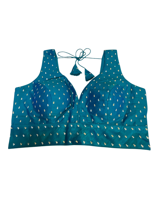 40" / UK 14 - Turquoise Blue - Silky Designer Saree blouse with cups, Sleeveless - UK Stock - Quick Delivery - RNK - R717 KV