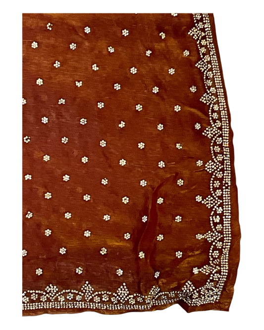 Burnt Orange / Rust - Rich Saree with Stone Work Border and Blouse Piece - UK stock - 24hr Dispatch - RS2501 TH