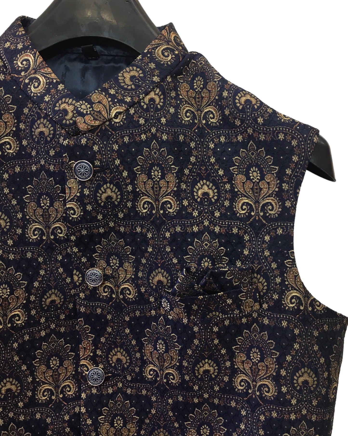Navy Blue Benarasi Handloom Brocade Mens Waistcoat - Amazing Fit - Great Quality - YD2409 KA 0424