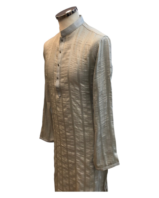 Light Grey / Silver - Silky - Mens Indian Kurta set - Weddings / Walimas , Sangeet, Eid, Mehndi / Henna - NAD2512 01KR25