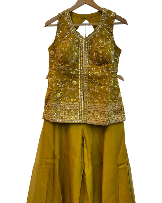 UK 10 / 36" - Yellow - Ladies Sharara / Palazzo Trousers Suit - UK Stock - Sangeet / Henna / Weddings - HEL6520 PY
