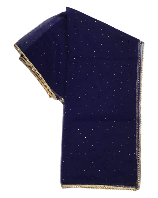Navy Blue - Ladies Net Dupatta with Gold Lace Border & Diamante - Mix N Match - VC2501 T0125