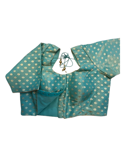 38" & 42" - Light Blue / Turquoise - Banarasi Brocade Saree / Lehenga Blouse -UK Stock - Quick Dispatch - X1212 08H25