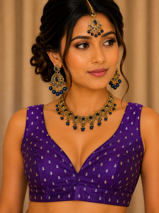 40" / UK 14 - Purple - Silky Designer Saree blouse with cups, Sleeveless - UK Stock - Quick Delivery - RNK - R717 KV