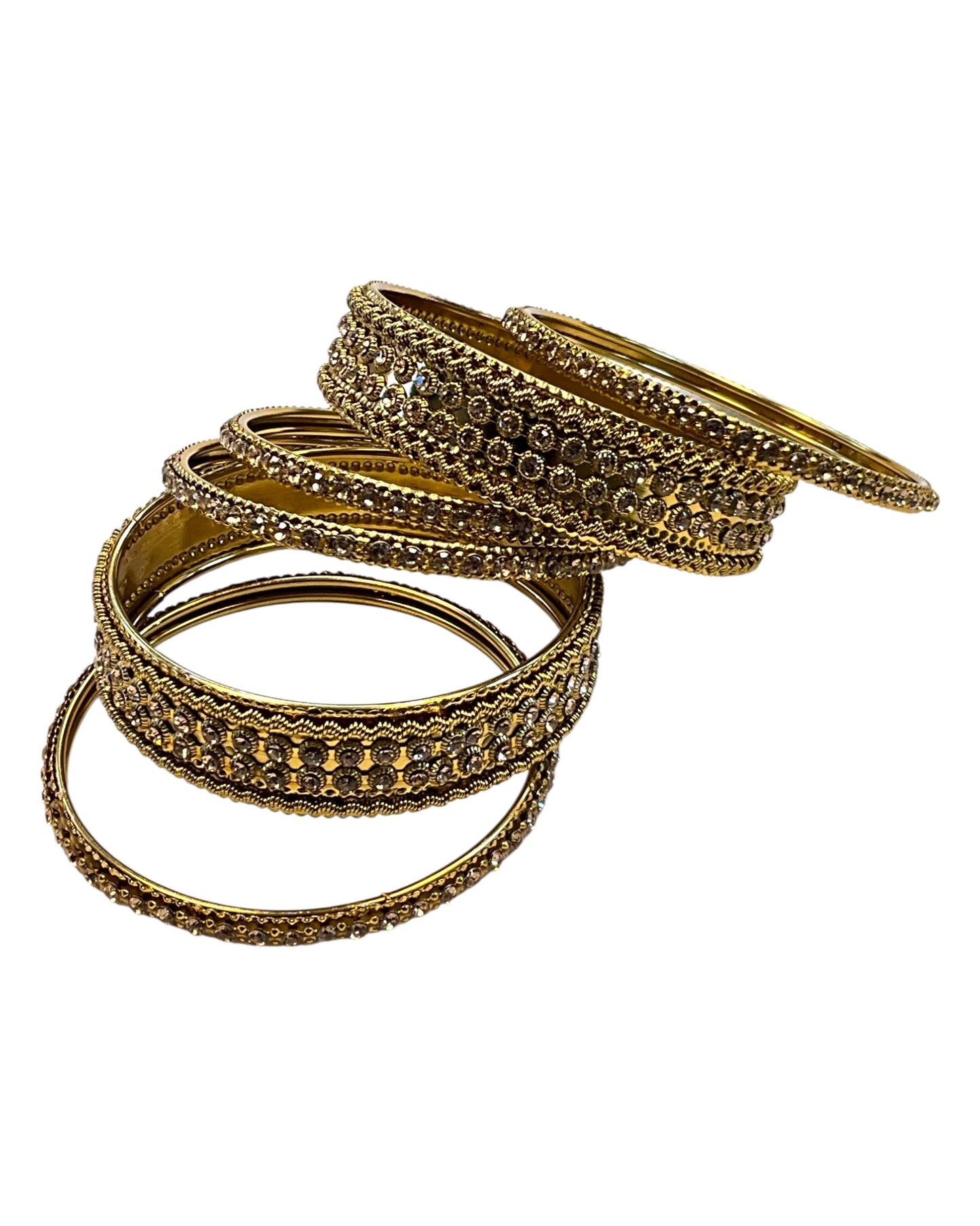 Gold Stone - Antique Gold Finish Bangles Set (Set of 6) - UK stock - SM, M, L, XL JAN2656 09Vp25