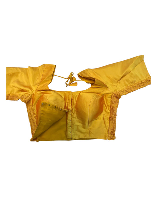Mustard Yellow - HYBRID Silky Saree blouse - With Elastic on both side for Great fit - Size 36",38", 40" S M L - VAM1216 Ap