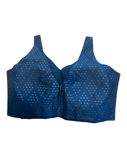 38" / UK 12 - Petrol Blue - Rich Brocade Saree blouse with cups, Sleeveless - UK Stock - Quick Delivery - RNK - R650V KY