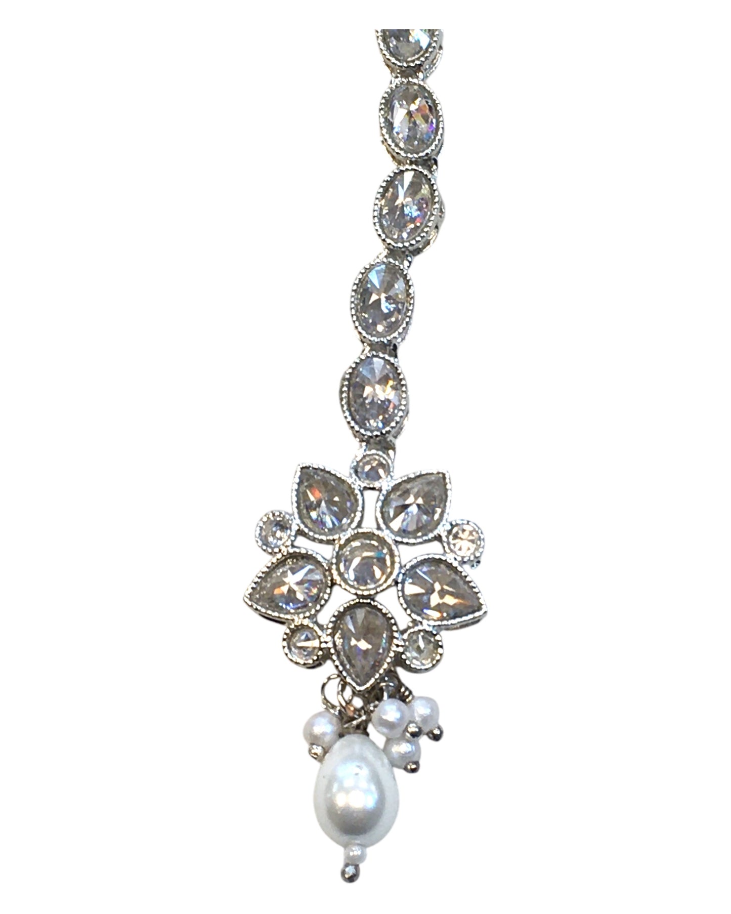 Clear / White - Silver Finish Small Size Tika Head Piece - Indian Ladies Fashion Jewellery - AE2434 11Vp24