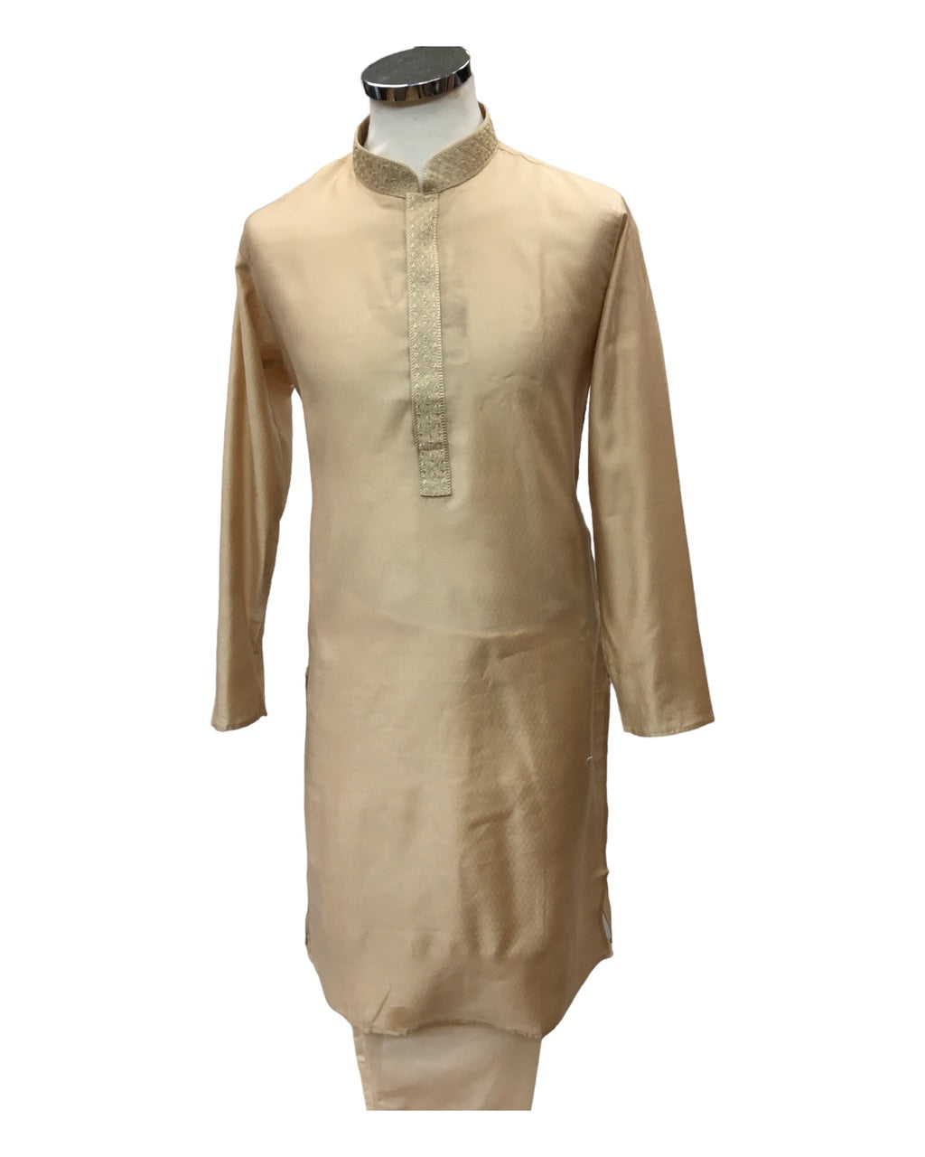 Light Gold / Beige - Cotton Silky Self Brocade Mens Kurta Set - Sangeet Mehendi Haldi - KCS1003 KK 1123