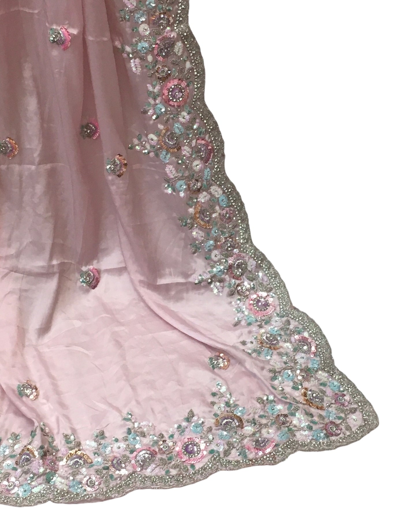 Baby Pink - Pastel Sequins Silky Saree with Blouse Piece - MF3801 JJ 0824