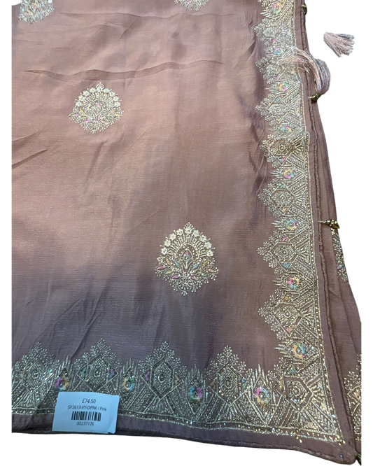 Dusty Pink - Saree with Thread / Stone Work and Blouse Piece - UK stock - 24hr Dispatch - SP2613 VY