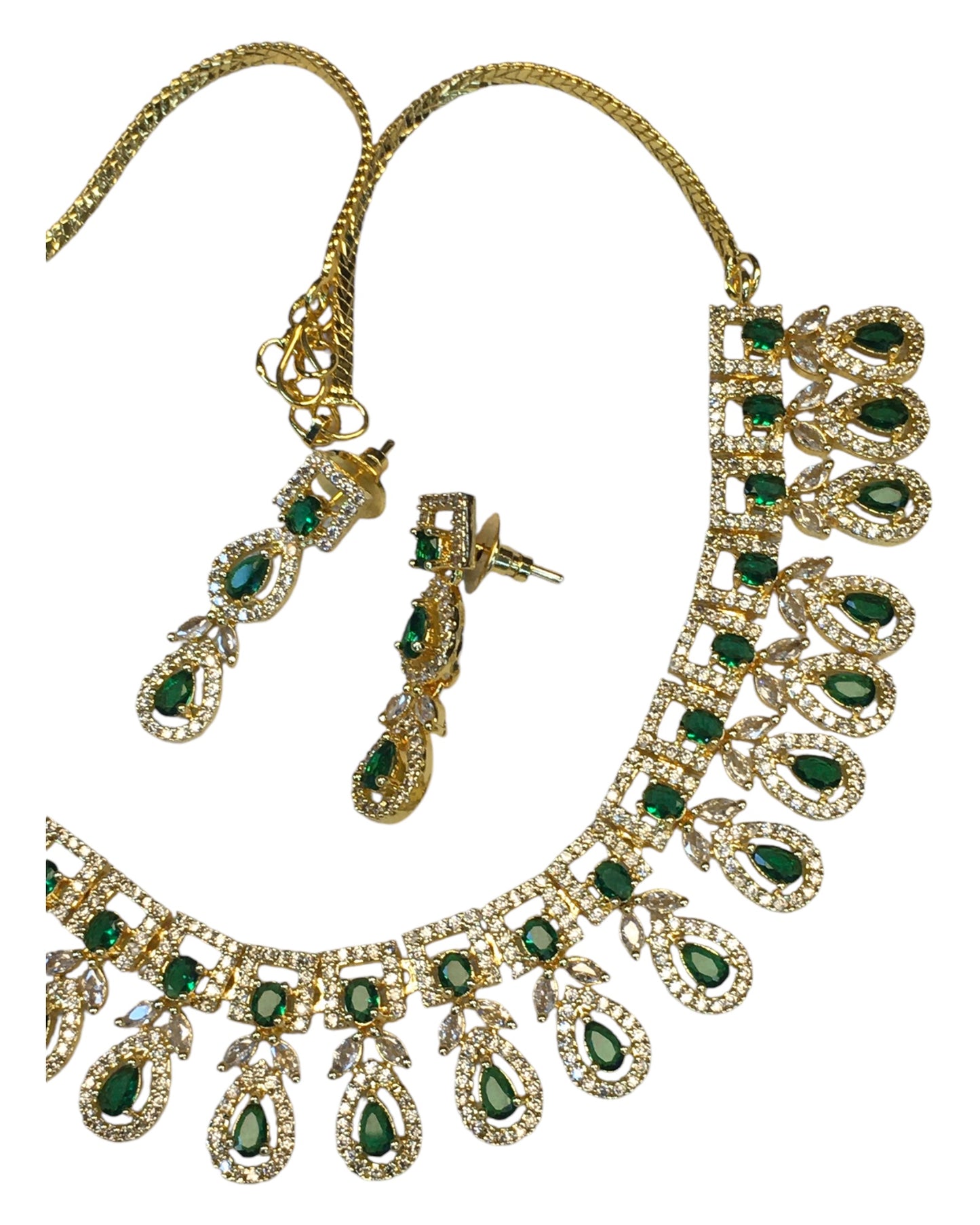 Green - Medium Size Gold Finish Necklace Set with Earrings - SB568 11KK24