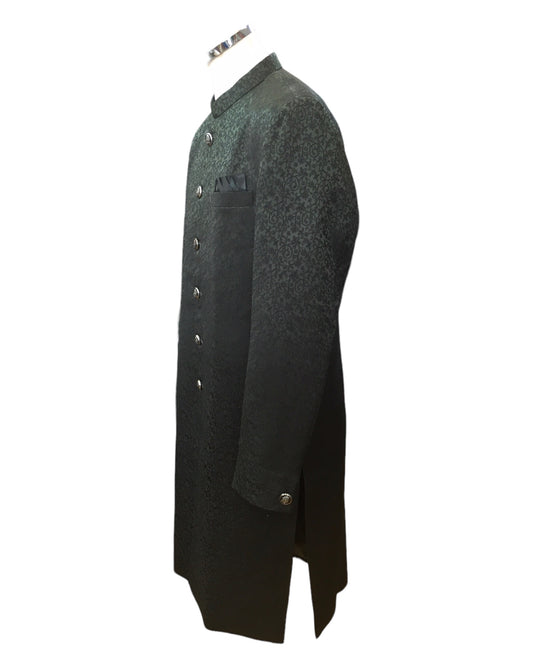 Bottle Green - Classic Self Brocade Sherwani with Quality Buttons - YD2412 06JP24