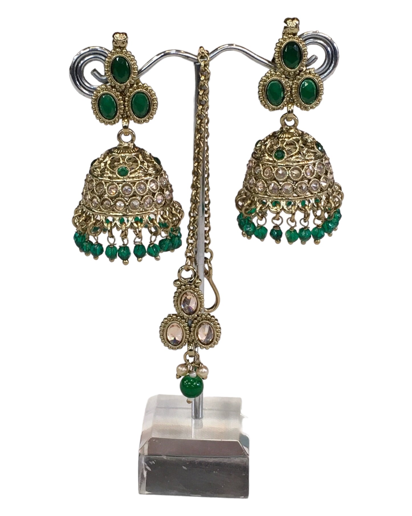 Green - Medium - Antique Gold Finish Necklace Set with Earrings - DAJ540 H 0724