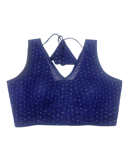 Navy Blue - Fully Embroidered V neck Saree / Lehenga blouse - With Cups - Margin to loosen - UK Stock - AF2343 H 0923