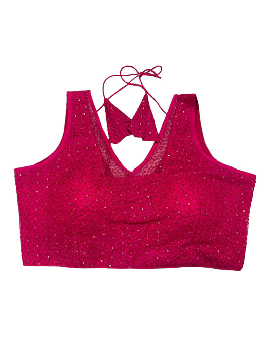 Fuchsia - Fully Embroidered V neck Saree / Lehenga blouse - With Cups - Margin to loosen - UK Stock - AF2343 H 0923