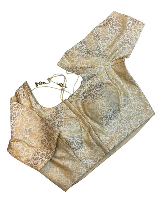 38" & 42" - Cream Light Gold - Banarasi Brocade Saree / Lehenga Blouse -UK Stock - Quick Dispatch - X1126 01A25