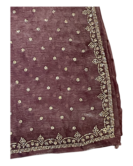 Dusty Pink - Rich Saree with Stone Work Border and Blouse Piece - UK stock - 24hr Dispatch - RS2501 TH