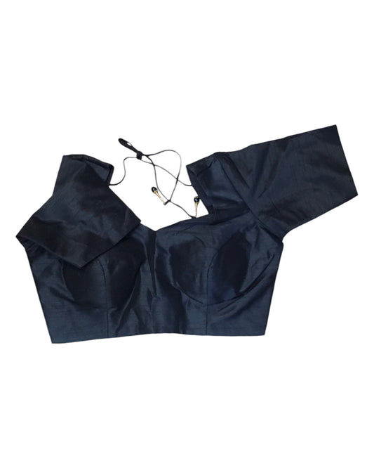 Black - Silky Saree blouse with cups, Short Sleeves - 42" - UK Stock - Quick Delivery - RNK - N659-A