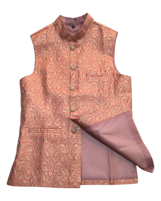 Coral - Banarasi Handloom Brocade Mens Waistcoat - UK Stock- Dispatch in 24 hrs - KCS241102 KK