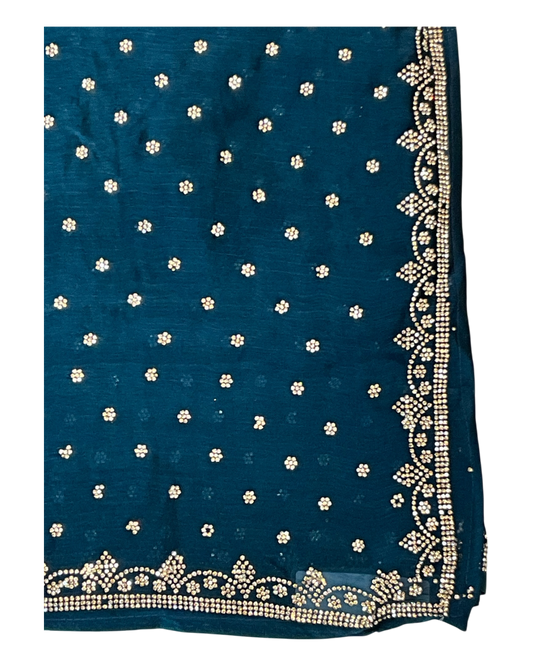 Teal - Rich Saree with Stone Work Border and Blouse Piece - UK stock - 24hr Dispatch - RS2501 TH