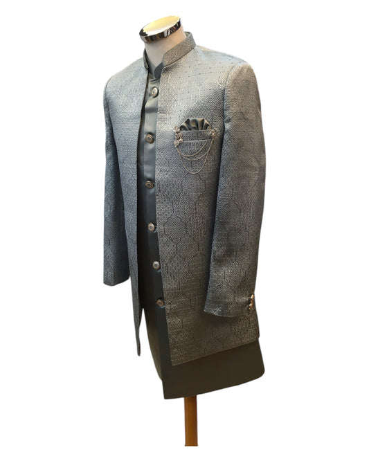Silver Grey - PREMIUM Mens Knee Length Jacket with Long Waistcoat - Fantastic Fit - KCS6150 02RK25