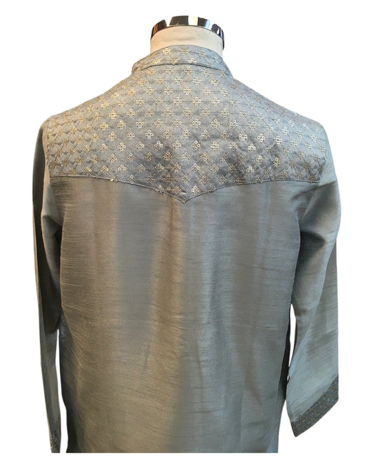 Grey - Silky - Mens Indian Kurta set - Weddings / Walimas , Sangeet, Eid, Mehndi / Henna - NAD2511 01KJ25