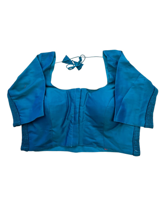 Firozi / Turquoise Blue - HYBRID Silky Saree blouse - With Elastic on both side for Great fit - Size 36",38", 40" S M L - VAM1216 Ap