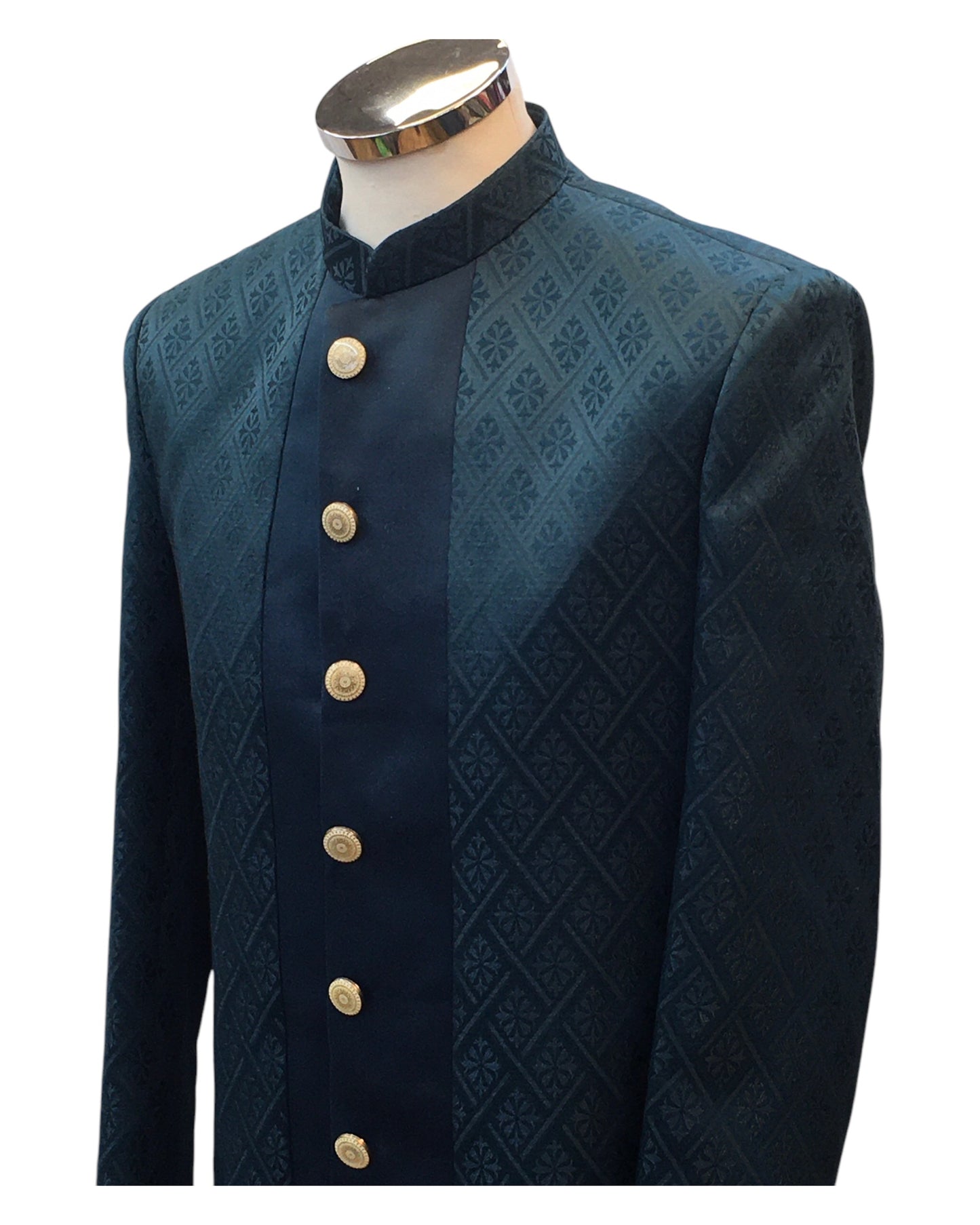 Teal - Classic Self Brocade Panelled Sherwani with Tousers - XS, S, M, L, XL to XXXL BS990 01RA25