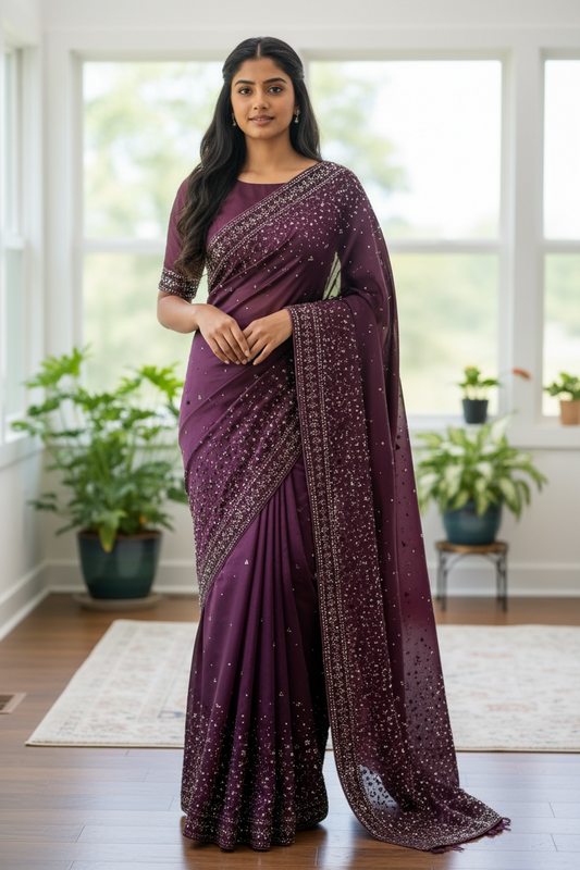 Sale! Wine - Fancy Saree with Blouse Piece - VC2310 KVP 0323