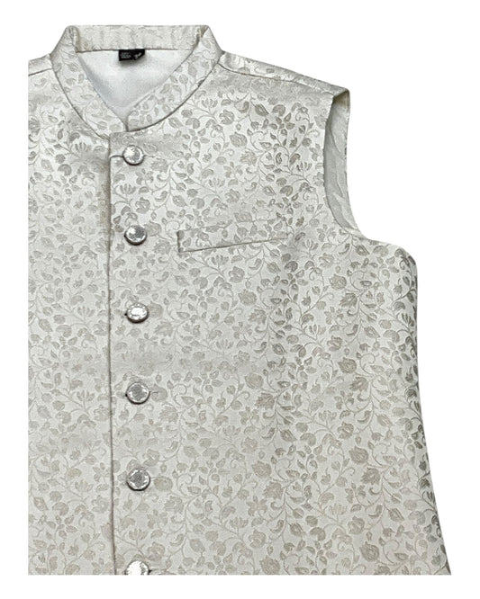Off White / Cream  Self Banarasi Brocade - Premium Mens Waistcoat - VNS-JKT16 10KP25