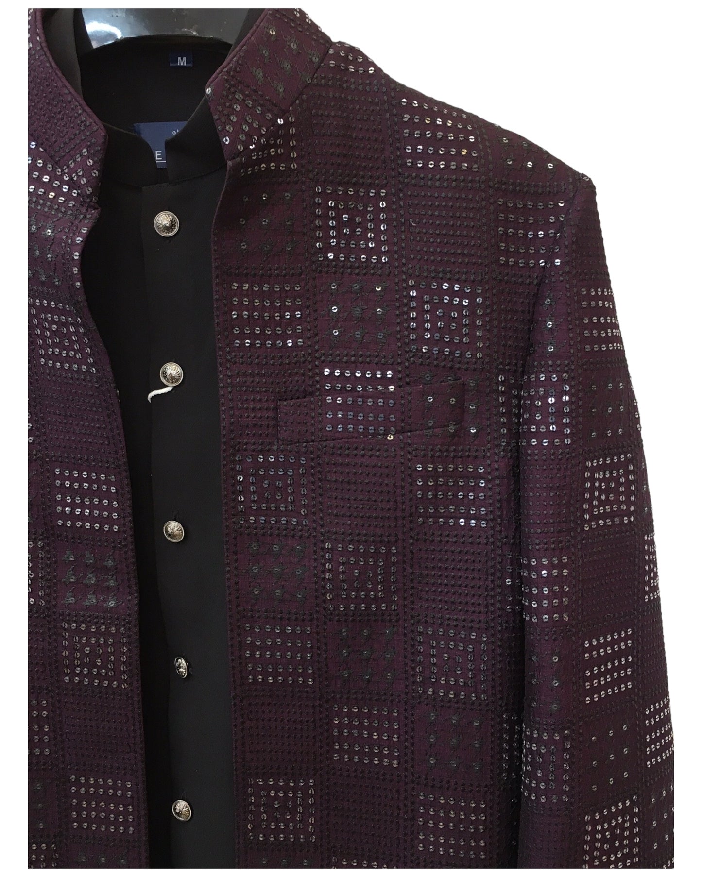 Wine / Black - Mens Kurta Set with Rich Long Jacket - UK Stock - 24h Dispatch - HHF2410 TV 0624