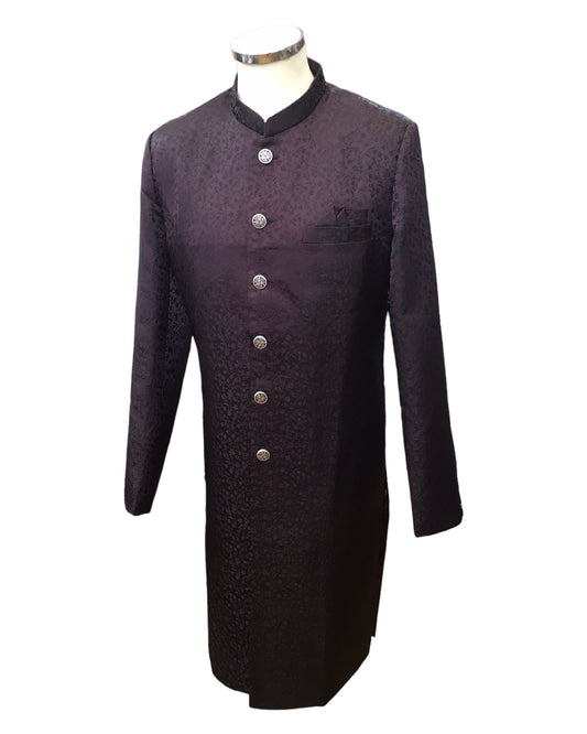 Wine - Classic Self Brocade Sherwani with Quality Buttons - YD2414 06JP24