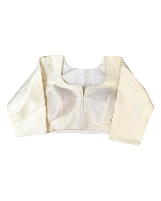 Cream - Silky Saree blouse with cups, Long Sleeves, High Back - 42" - UK Stock - Quick Delivery - RNK - R231F-A