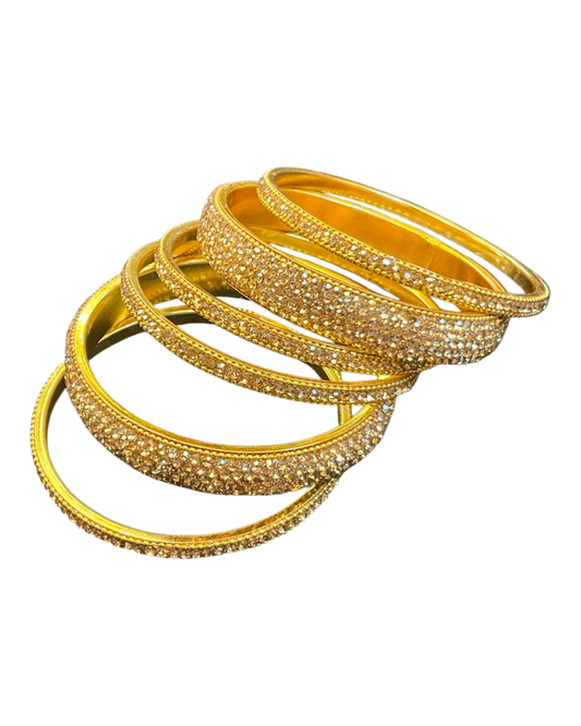 Gold Finish - Set of 6 Stone Bangles - M to XXL - 5Line 07Kp26