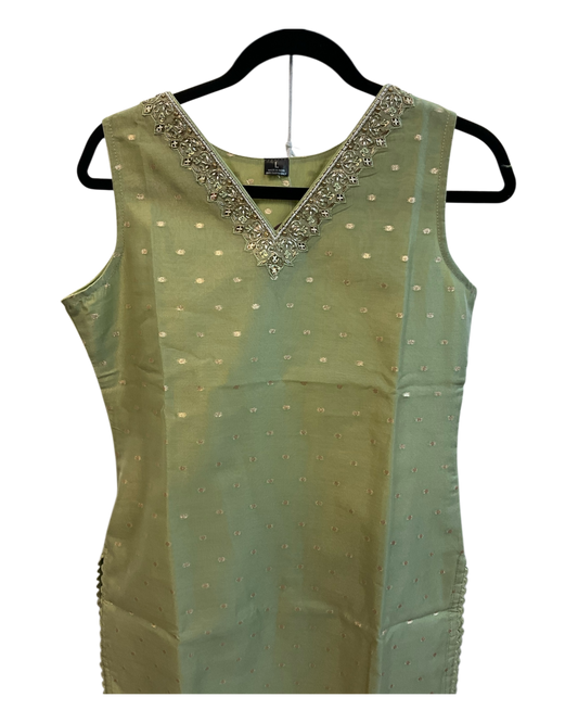 UK 12 / 38" - Sage Green - Cotton Silky Ladies Trousers Suit - Sangeet / Henna / Temple - OC16090 VJ