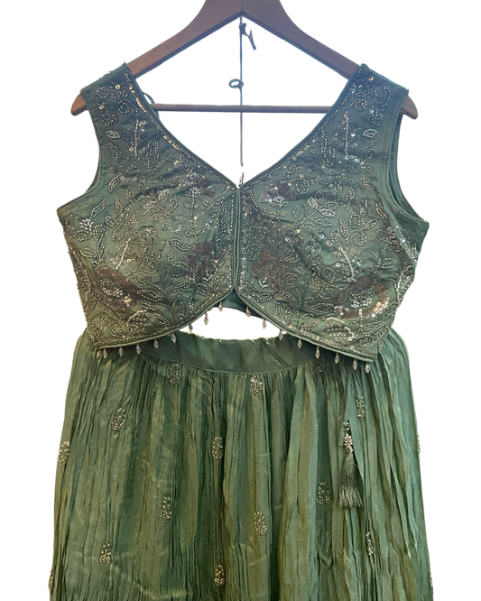 Size UK 14 (40" Bust) Sleeveless - Pastel Sea Green - Silky Lehenga Set - Mehndi / Sangeet / Bridesmaids / Weddings / Garba - UK Stock - 24h Dispatch - KM- Balsa 07TR26