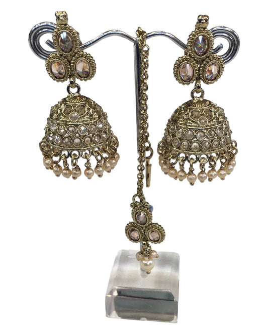 Gold - Medium - Antique Gold Finish Necklace Set with Earrings - DAJ540 H 0724