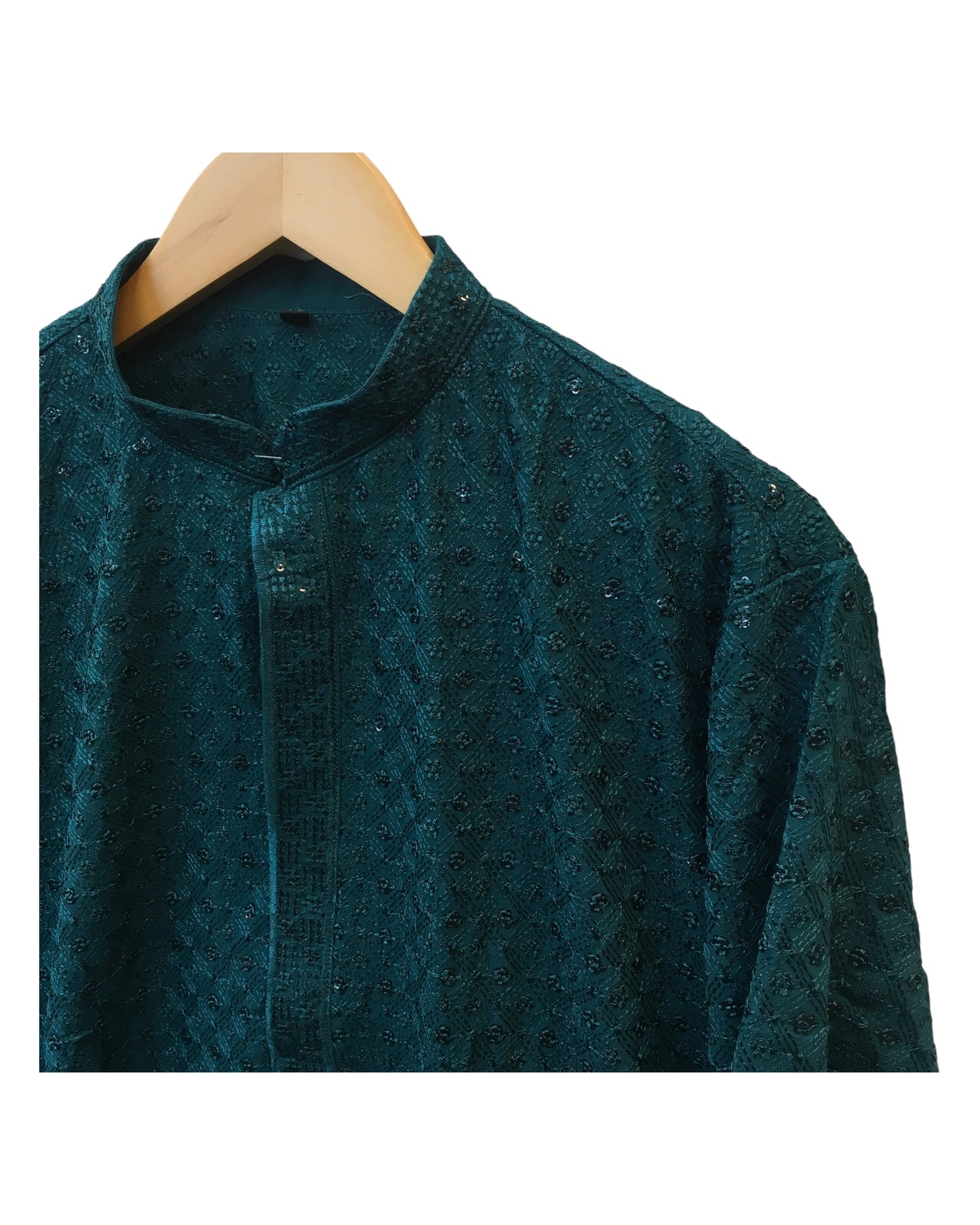 Teal / Rama Green - Rich Sequins Lucknowi Chiffon Mens Indian Kurta Set with Smart Pants - Weddings / Walimas , Sangeet, Eid, Mehndi / Henna - YD2501 KC 0225